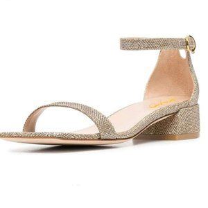 XYD Open Toe Strappy Low Block Heel Sandal Pumps